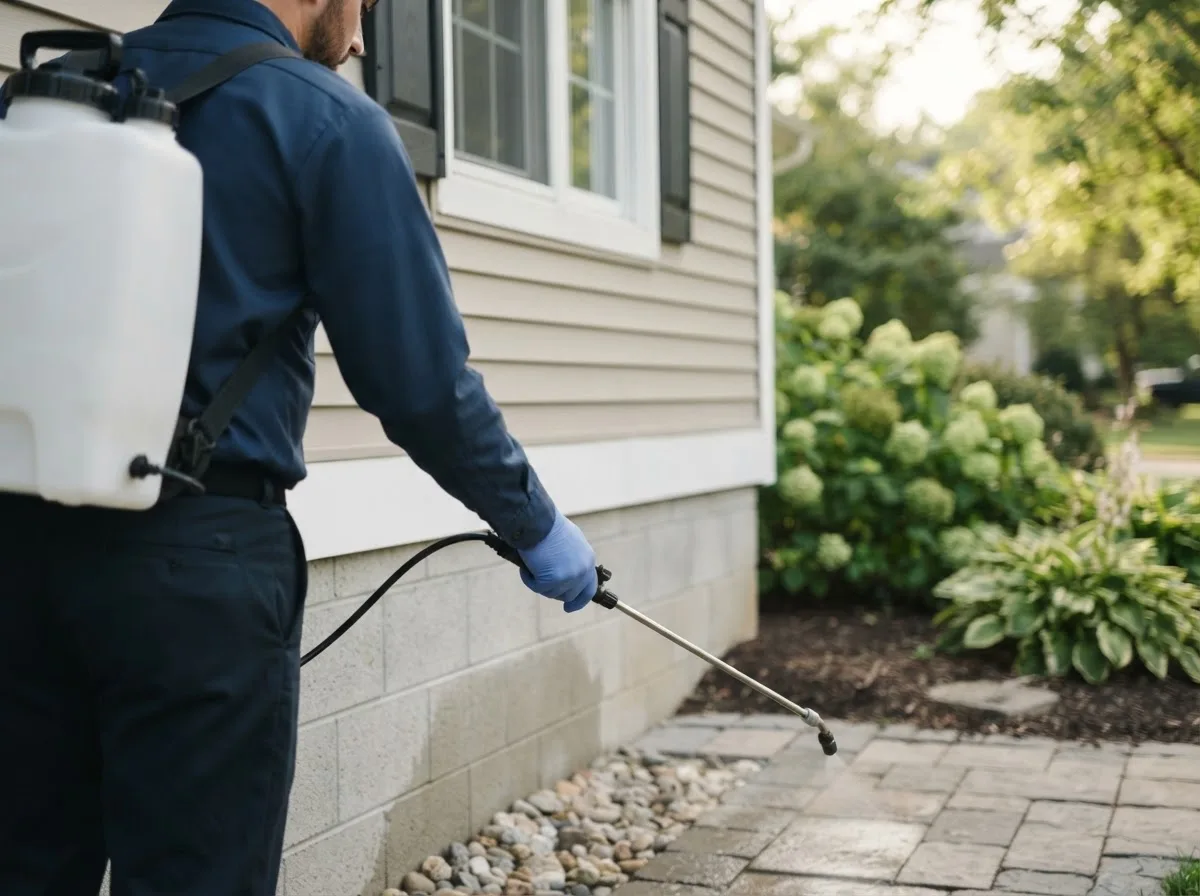 Pest control technician inspecting a home in Raymond, MT